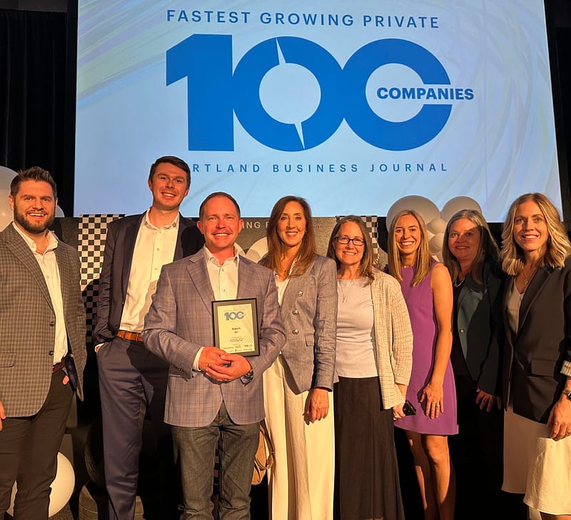 Aldrich accepting their award as one of the 2026 Fastest Growing Pricate 100 companies by the Portland Business Journal in downtown Portland, where Aldrich provides CPA, accounting, transaction advisry, corporate retirement, audit, wealth, and investment services to businesses and their owners.