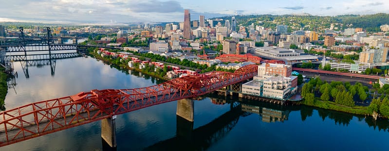 Downtown Portland and the Broadway Bridge, where Aldrich was named among PBJ's Fastest Growing Private 100 Companies of 2026.