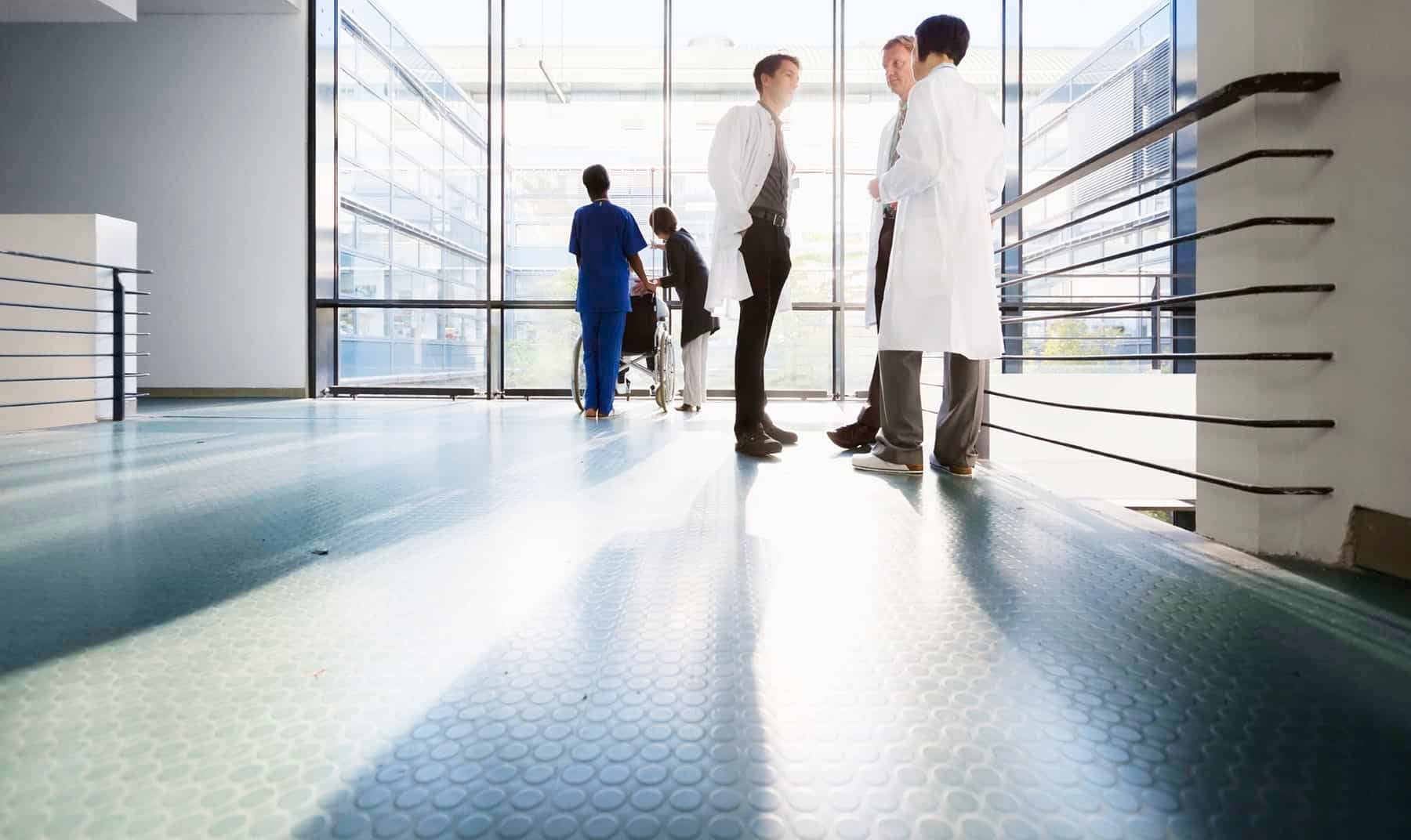 A group of doctors collaborating in a hospital.