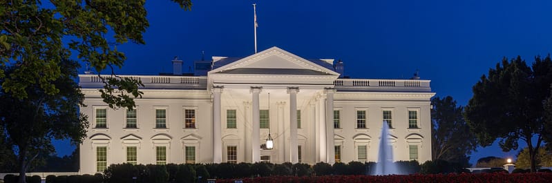 White house, outside, at night