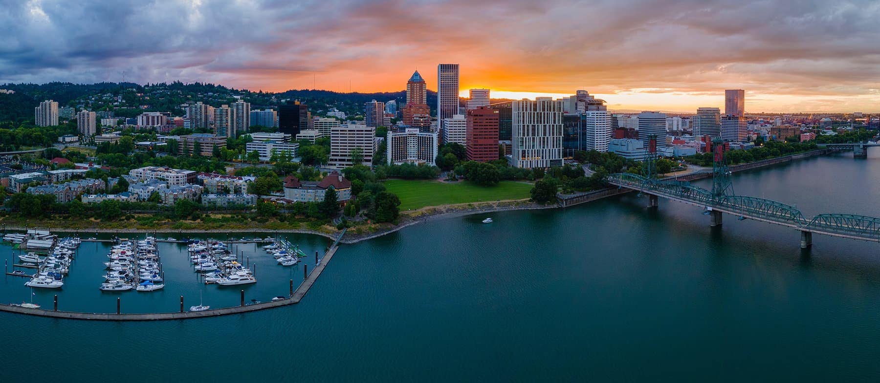 Portland skyline on the night of Aldrich Advisors being Named One of the 100 Fastest-Growing Private Companies by Portland Business Journal
