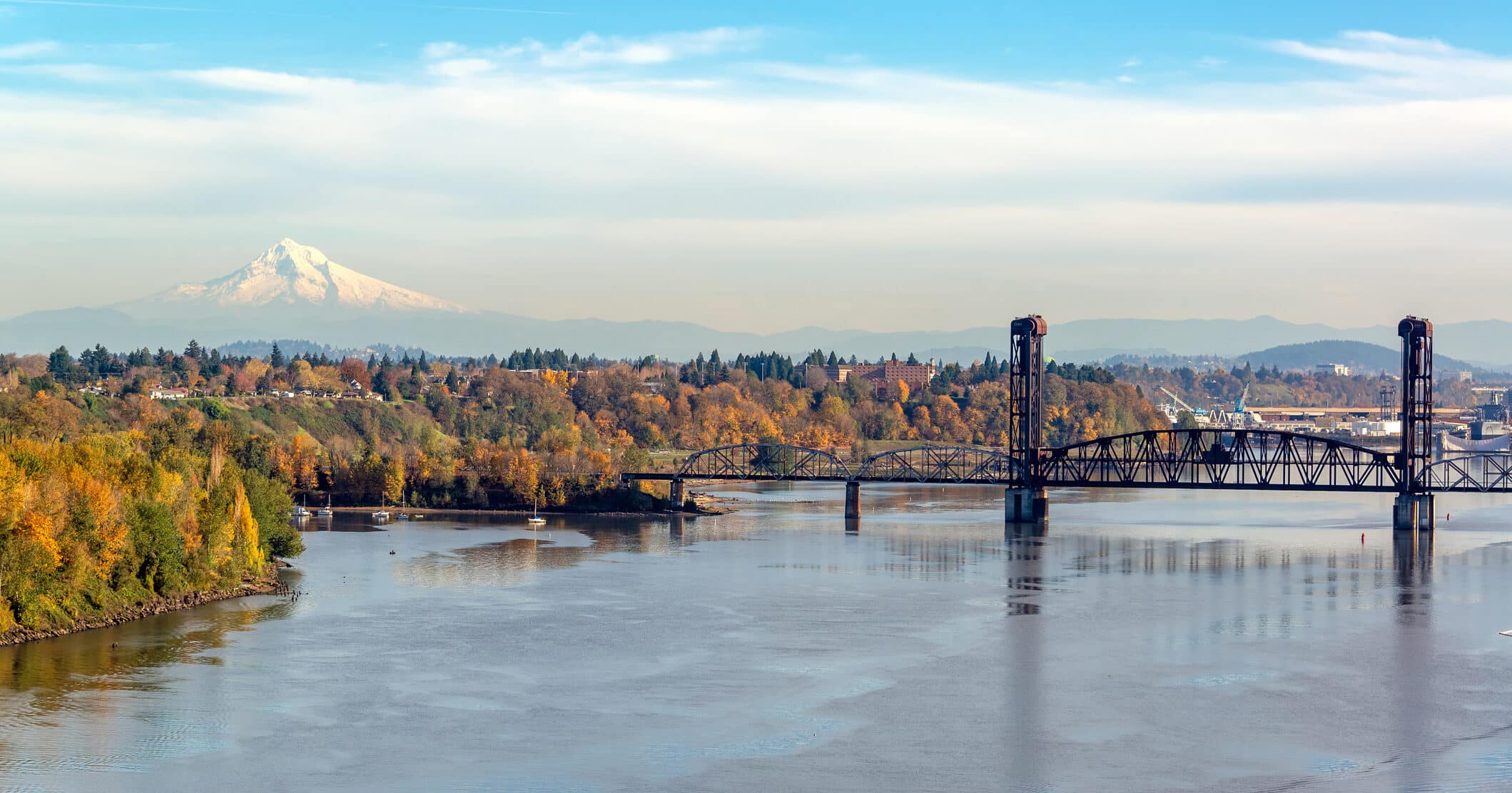 Burlington Northern Railroad Bridge and Mt. Hood seen from Portland, Oregon