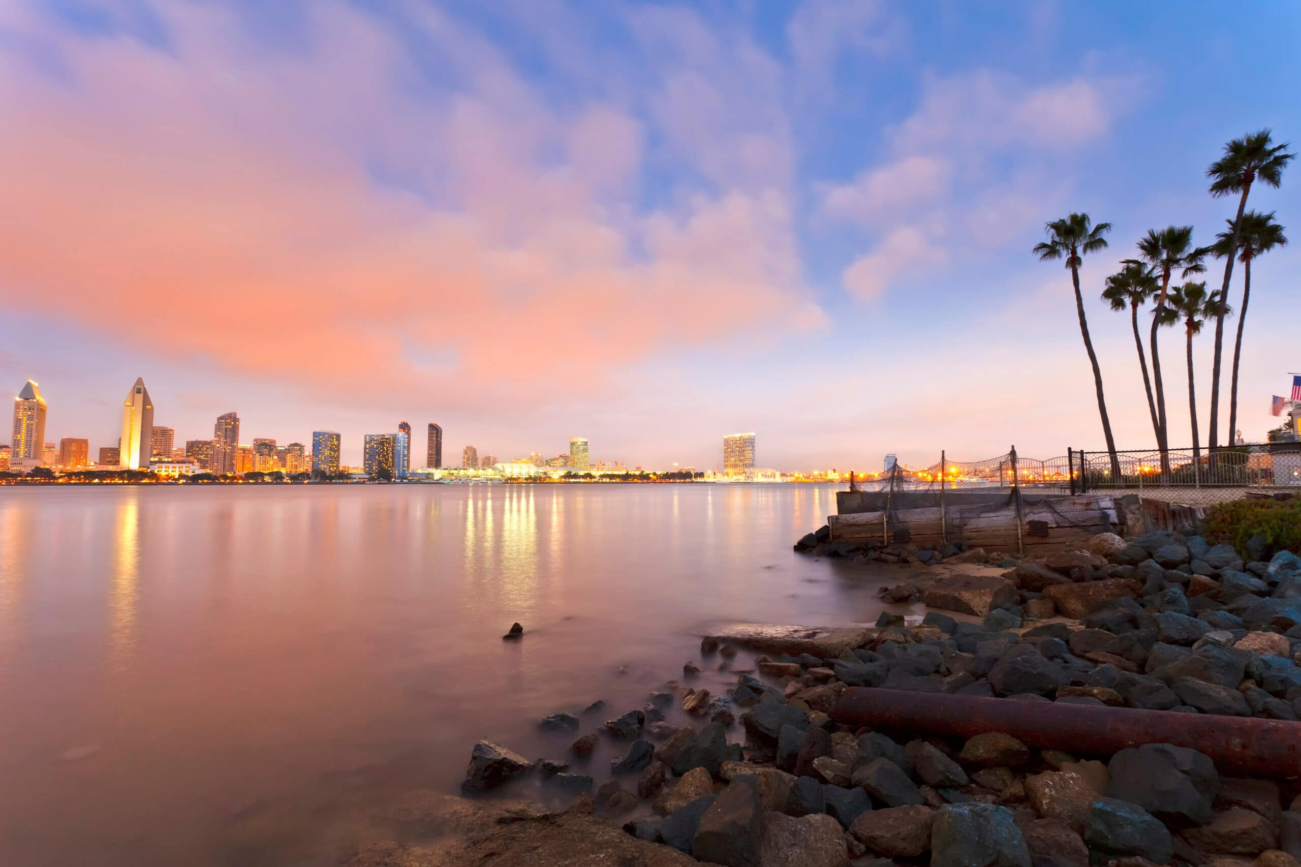 San Diego skyline at dusk.
