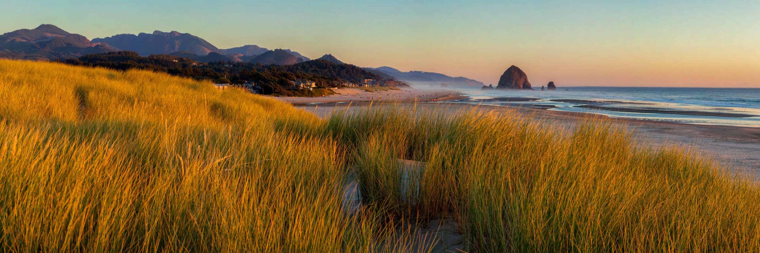 Looking south to Cannon Beach and Haystack Rock in Cannon Beach, Oregon