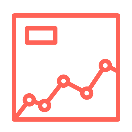A line graph icon colored in Aldrich coral.