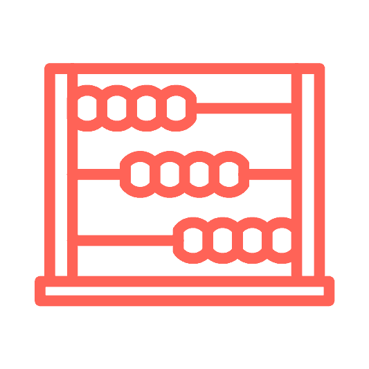 An icon of an abacus calculator colored in Aldrich coral.