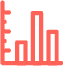 An icon of a bar graph colored in Aldrich branded coral color.