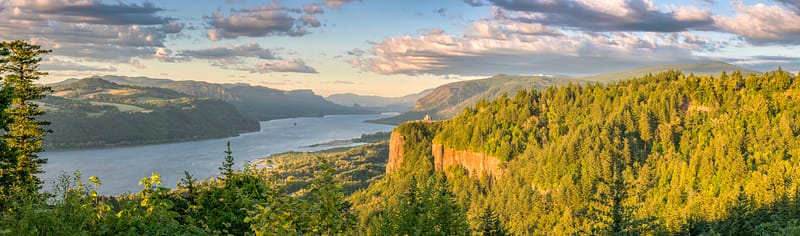 Crown point and the Columbia River Gorge panorama at sunset.
