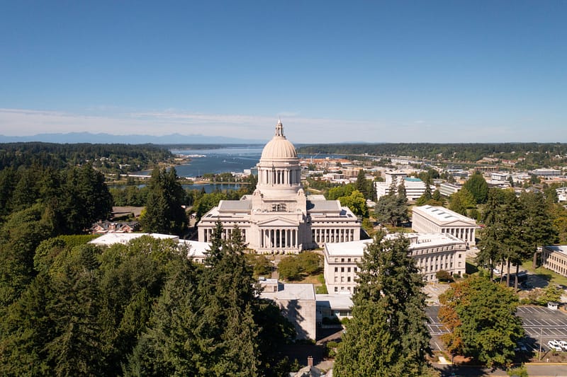 Aerial view of Washington's state capital on a clear day.
