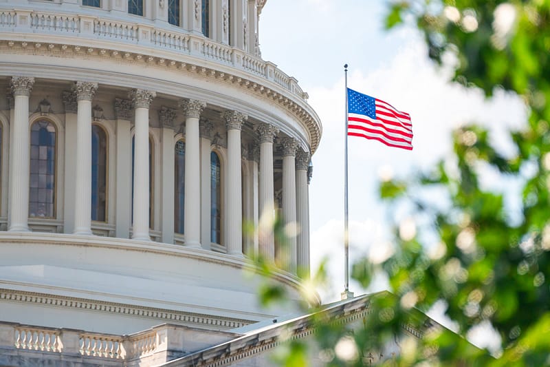 U.S. Capitol building in Washington D.C. on a Sunny, Partly Cloudy Summer Day in August
