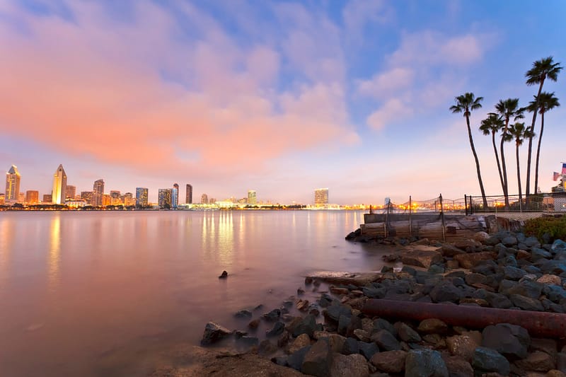 San Diego skyline at dusk.