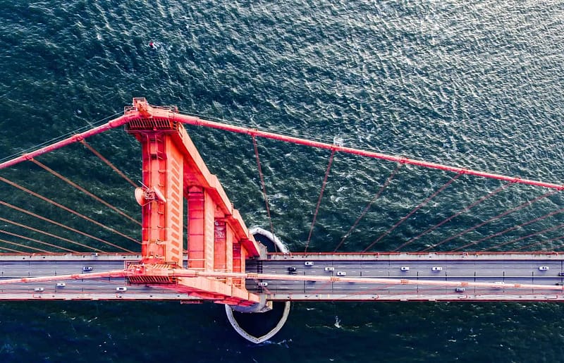 Golden Gate Bridge, Transportation, aerial, bridge, highway, ocean